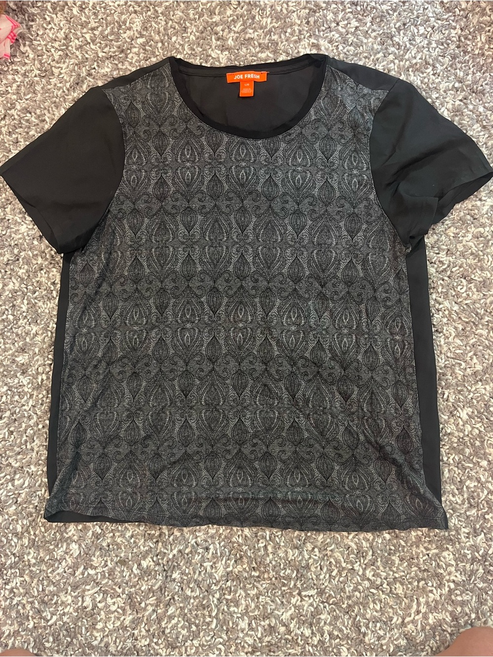 Joe Fresh Black Patterned Short Sleeve Blouse